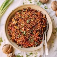 Caramelized Soy Sauce Noodles with Sweet Potato & Mushrooms, by thewoksoflife.com