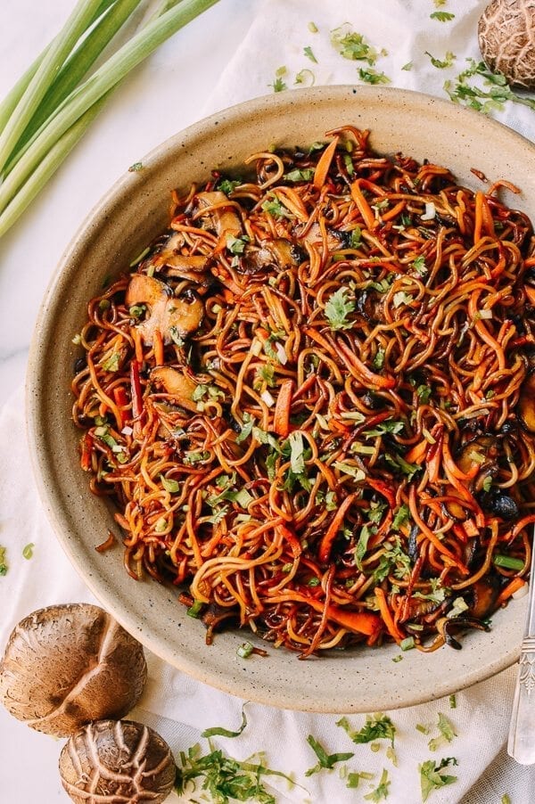 Caramelized Soy Sauce Noodles with Sweet Potato & Mushrooms, by thewoksoflife.com