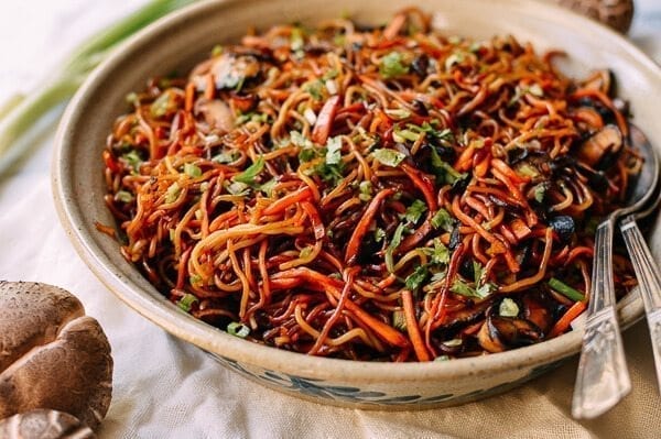 Caramelized Soy Sauce Noodles with Sweet Potato & Mushrooms, by thewoksoflife.com