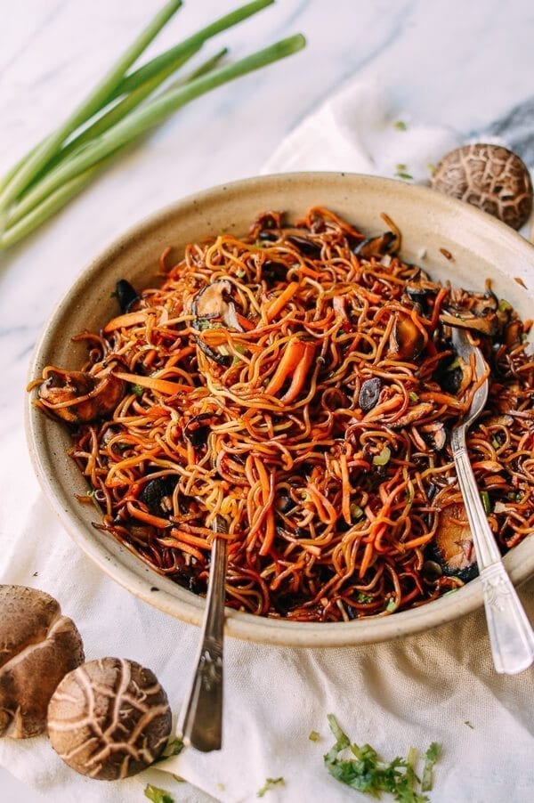 Caramelized Soy Sauce Noodles with Sweet Potato & Mushrooms, by thewoksoflife.com