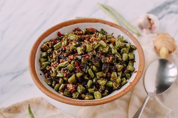 Stir-Fried Green Beans with Pork and Chinese Olive Vegetable, by thewoksoflife.com
