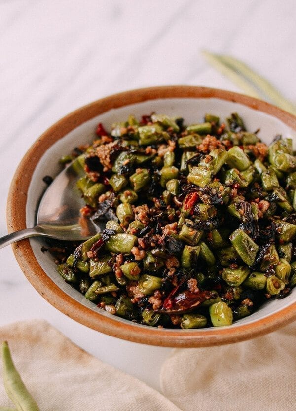 Stir-Fried Green Beans with Pork and Chinese Olive Vegetable, by thewoksoflife.com