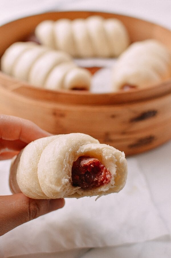 Chinese Sausage Buns (Lop Cheung Bao), by thewoksoflife.com