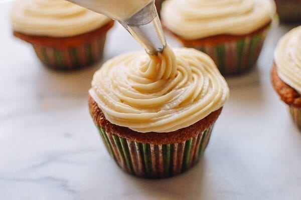Pumpkin Cupcakes with Maple Vanilla Buttercream, by thewoksoflife.com