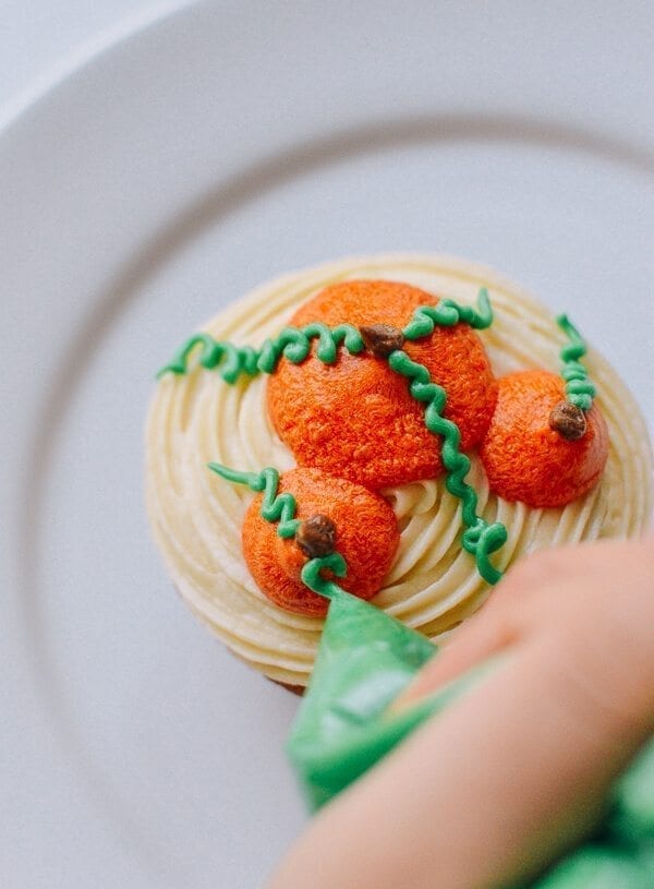 Pumpkin Cupcakes with Maple Vanilla Buttercream, by thewoksoflife.com