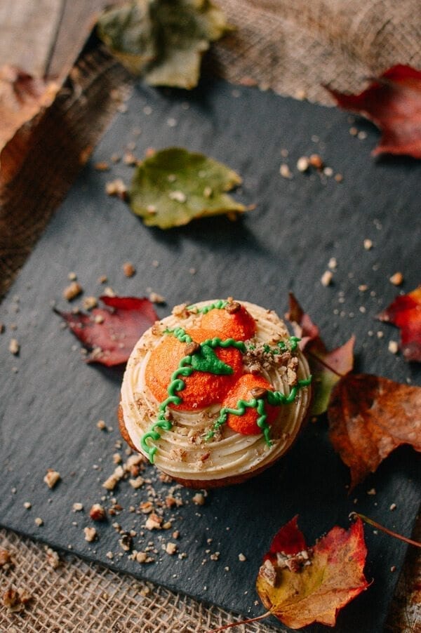 Pumpkin Cupcakes with Maple Vanilla Buttercream, by thewoksoflife.com