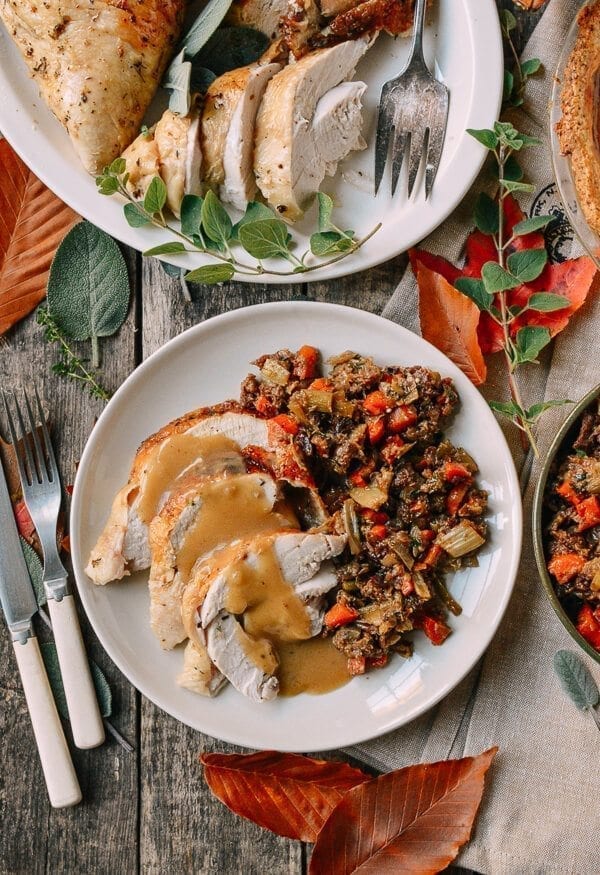 Herb Roasted Turkey Breast with Stovetop Stuffing, by thewoksoflife.com