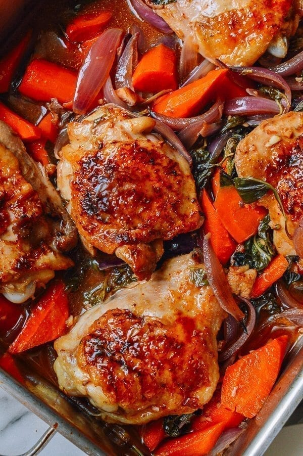 Thai Roasted Chicken Thighs, by thewoksoflife.com