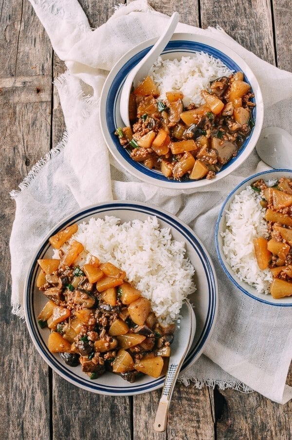 Braised Turnip Rice Bowls, by thewoksoflife.com