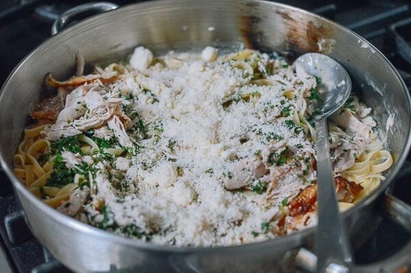 Chicken Fettuccine Alfredo with Roasted Garlic, by thewoksoflife.com