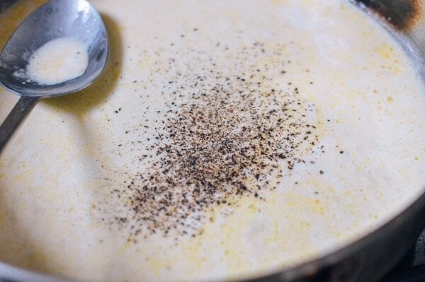 Chicken Fettuccine Alfredo with Roasted Garlic, by thewoksoflife.com