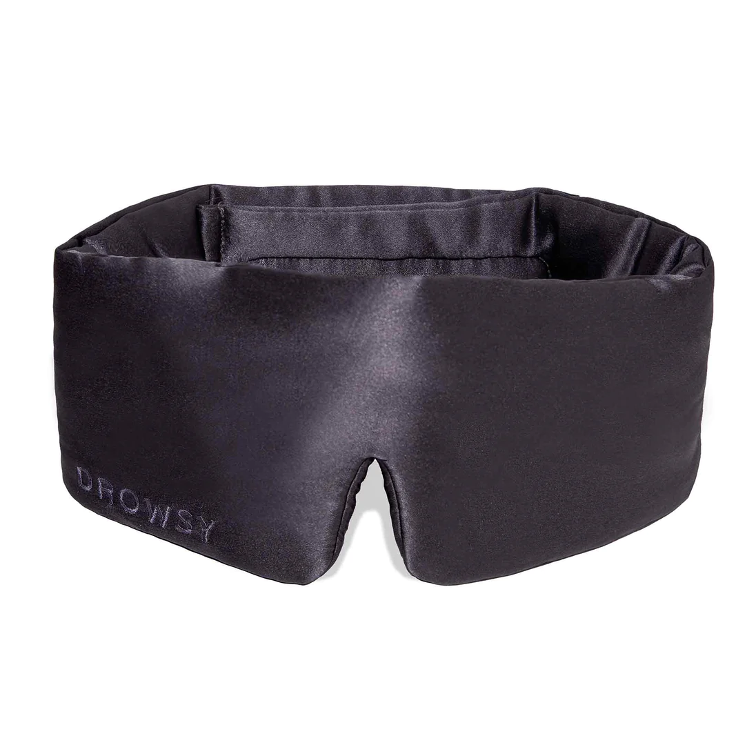 dark gray plush sleep mask that wraps around your whole head