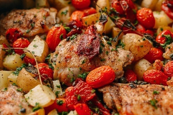 Mediterranean Chicken Thighs, by thewoksoflife.com