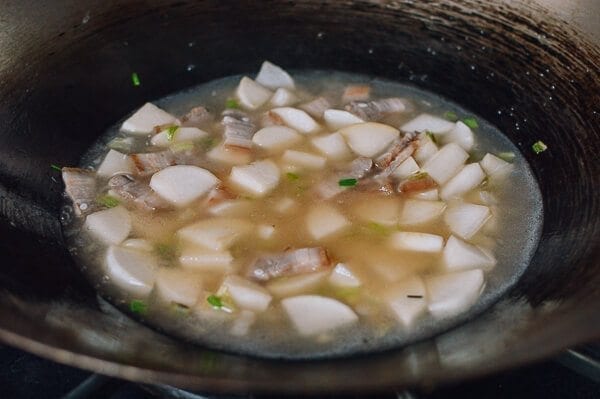Braised Daikon with Salted Pork & Glass Noodles, by thewoksoflife.com