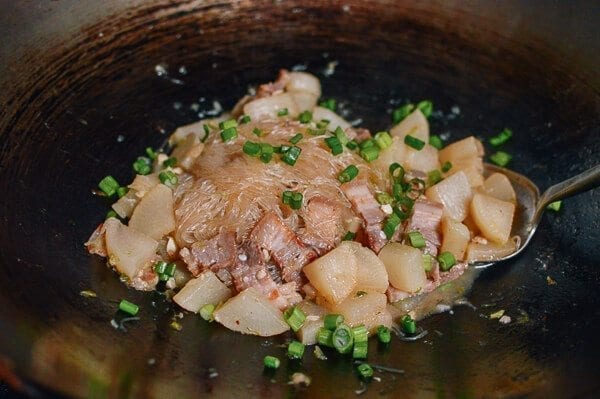 Braised Daikon with Salted Pork & Glass Noodles, by thewoksoflife.com