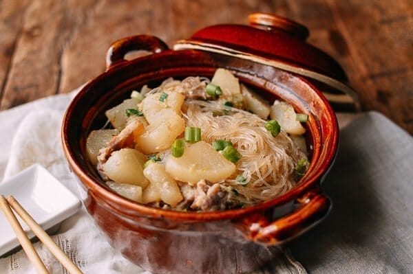 Braised Daikon with Salted Pork & Glass Noodles, by thewoksoflife.com