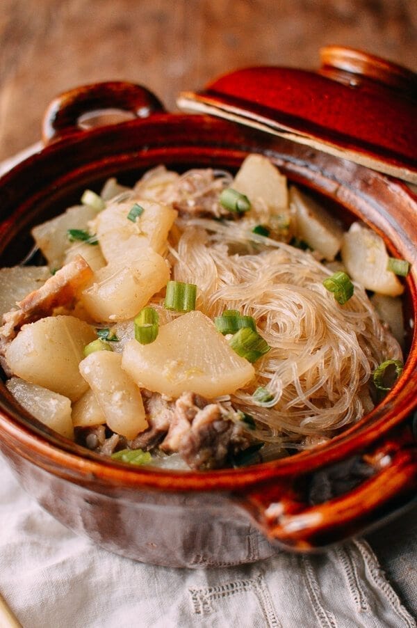 Braised Daikon with Salted Pork & Glass Noodles, by thewoksoflife.com