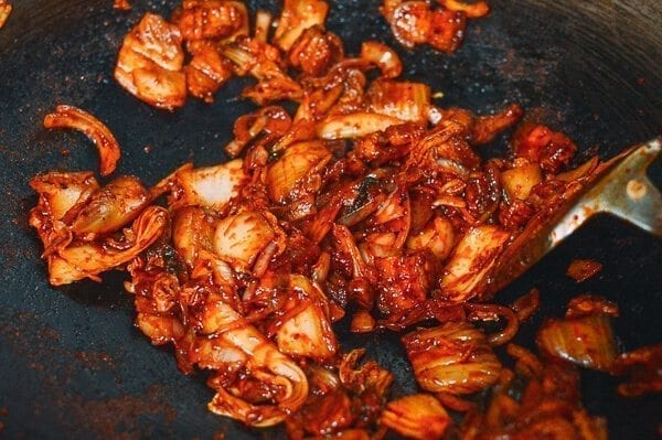 10-Minute Crispy Pork Belly Kimchi Bowls, by thewoksoflife.com