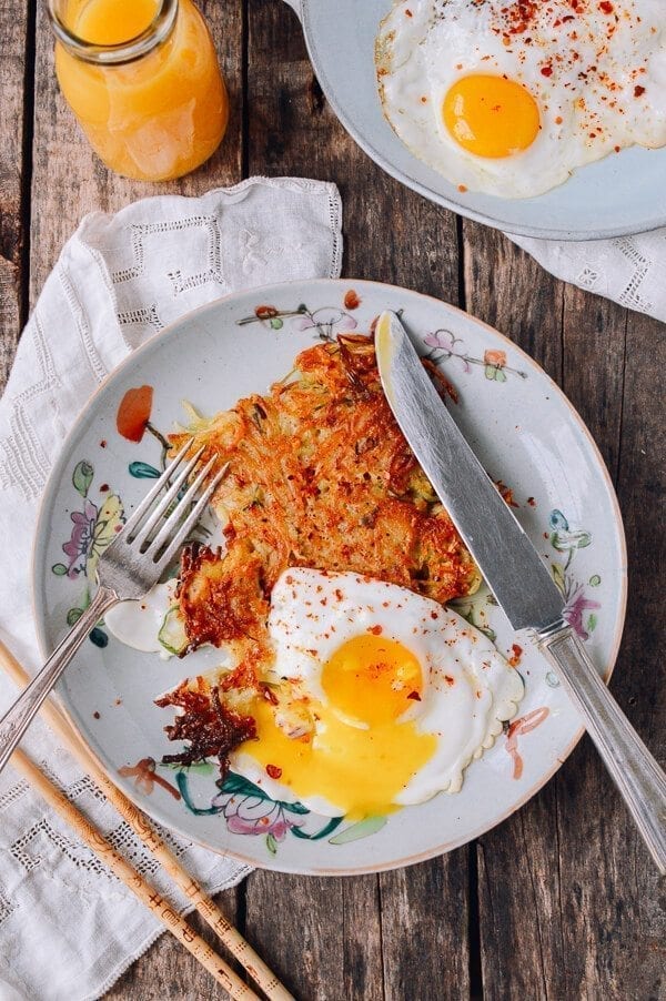 Crispy “Sichuan” Potato Cakes and Eggs, by thewoksoflife.com