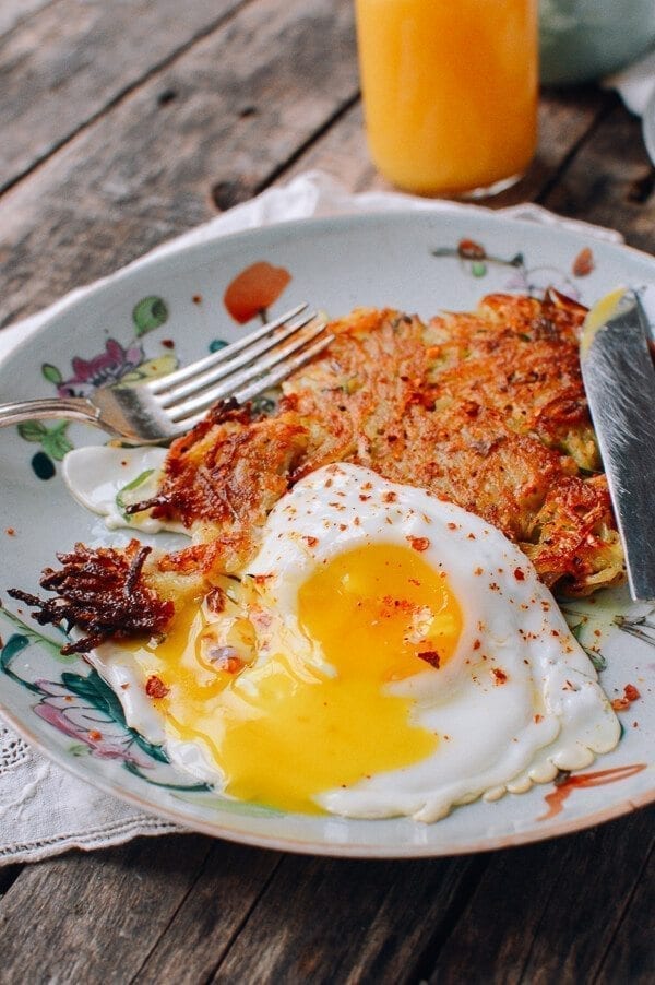 Crispy “Sichuan” Potato Cakes and Eggs, by thewoksoflife.com