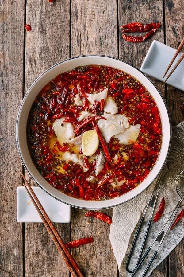 Sichuan Boiled Fish (Shui Zhu Yu, 水煮鱼), by thewoksoflife.com