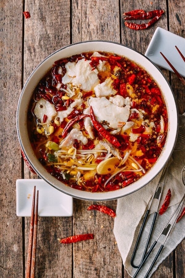 Sichuan Boiled Fish (Shui Zhu Yu, 水煮鱼), by thewoksoflife.com