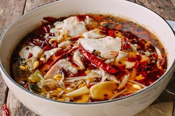 Sichuan Boiled Fish (Shui Zhu Yu, 水煮鱼), by thewoksoflife.com