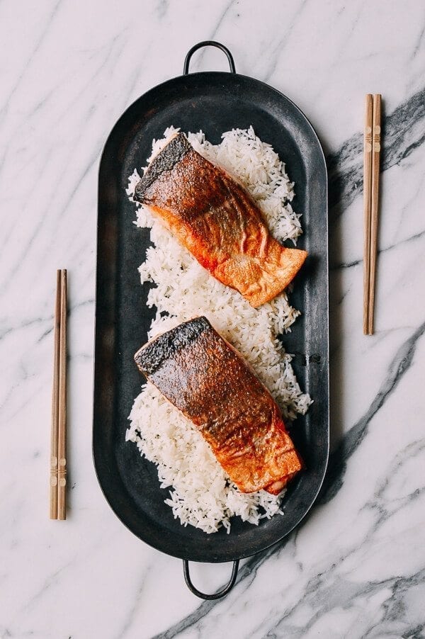 Crispy Scallion Ginger Salmon, by thewoksoflife.com