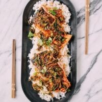 Crispy Scallion Ginger Salmon, by thewoksoflife.com