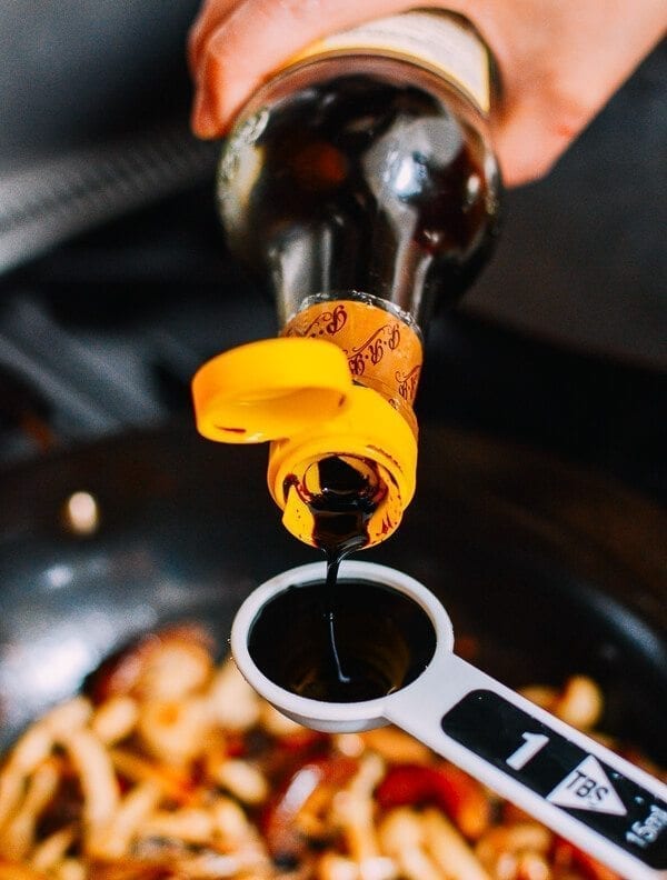 Soy Sauce Braised Wild Mushroom Noodles, by thewoksoflife.com