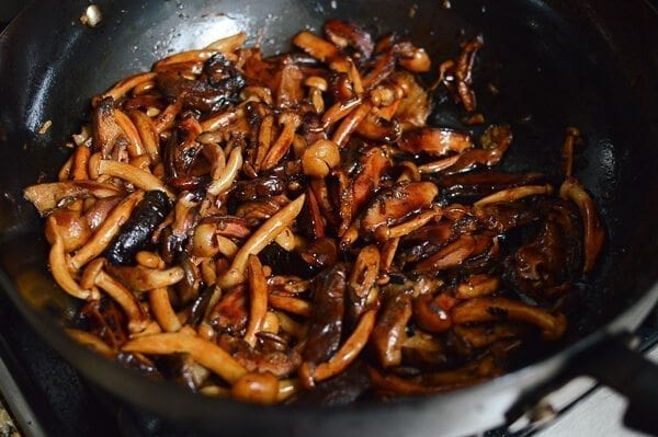 Soy Sauce Braised Wild Mushroom Noodles, by thewoksoflife.com