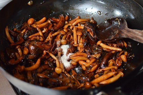 Soy Sauce Braised Wild Mushroom Noodles, by thewoksoflife.com