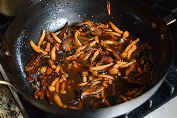 Soy Sauce Braised Wild Mushroom Noodles, by thewoksoflife.com
