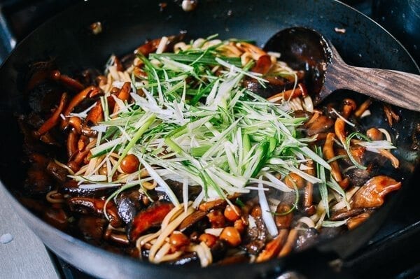 Soy Sauce Braised Wild Mushroom Noodles, by thewoksoflife.com