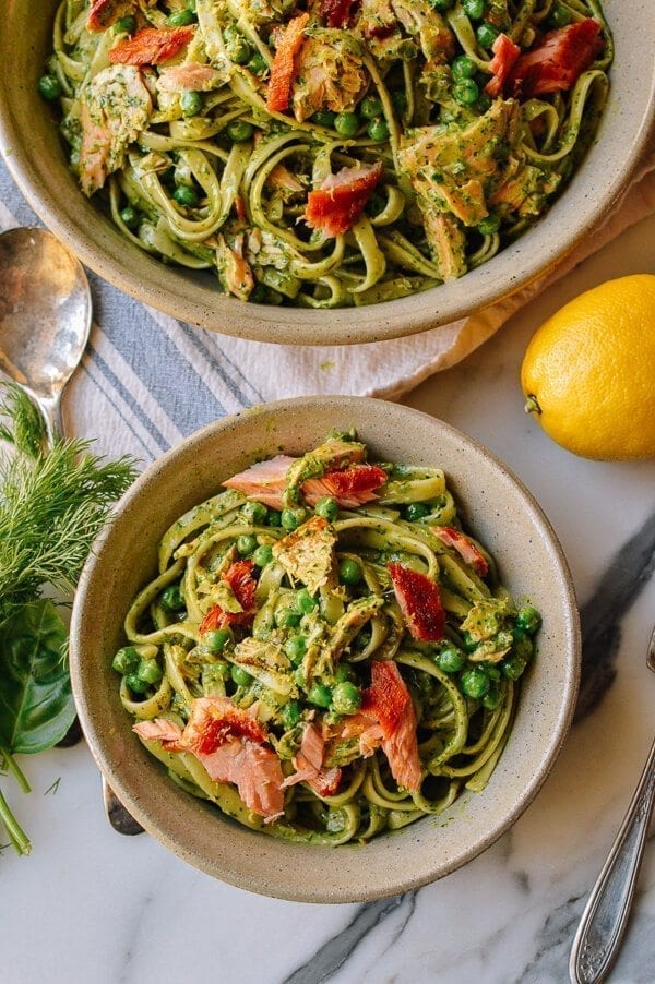 Salmon Pasta with Green Goddess Pesto, by thewoksoflife.com
