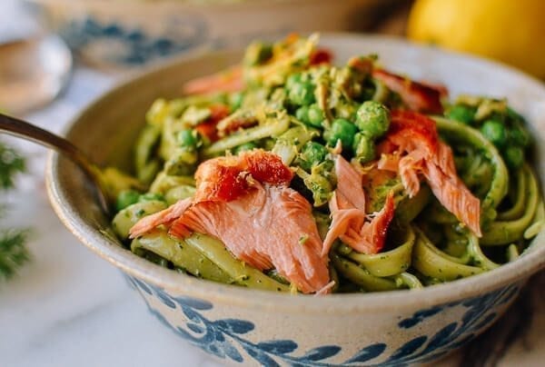 Salmon Pasta with Green Goddess Pesto, by thewoksoflife.com