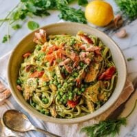 Salmon Pasta with Green Goddess Pesto, by thewoksoflife.com