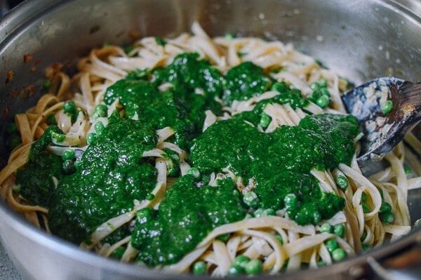Salmon Pasta with Green Goddess Pesto, by thewoksoflife.com