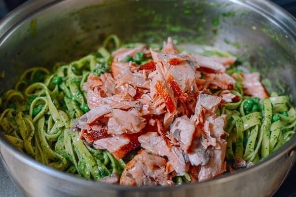 Salmon Pasta with Green Goddess Pesto, by thewoksoflife.com