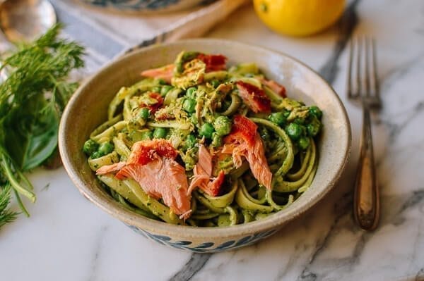 Salmon Pasta with Green Goddess Pesto, by thewoksoflife.com
