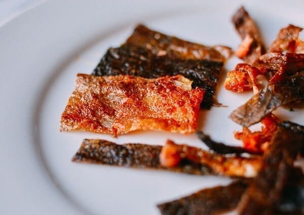 Crispy Salmon Skin Rice Bowls, by thewoksoflife.com