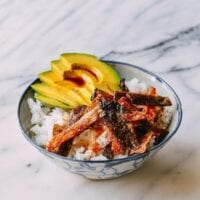 Crispy Salmon Skin Rice Bowls, by thewoksoflife.com