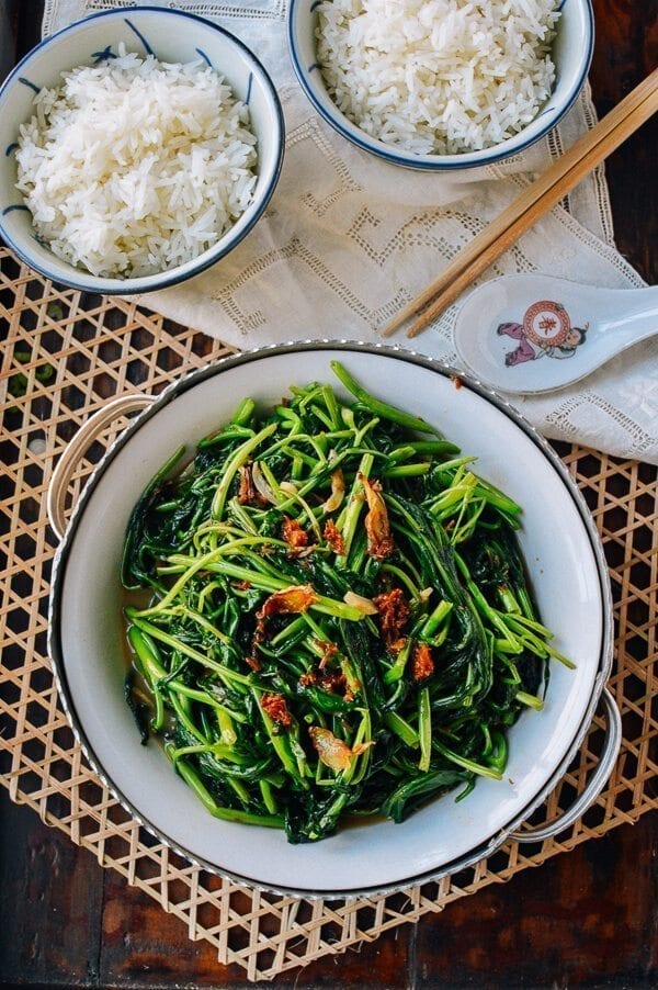 Ong Choy (Water Spinach) with XO sauce, by thewoksoflife.com