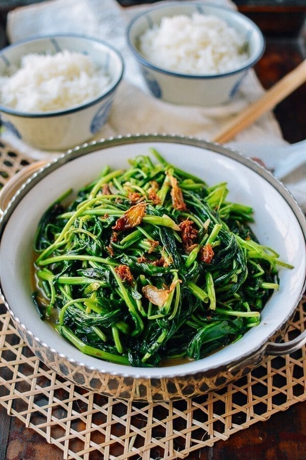 Ong Choy (Water Spinach) with XO sauce, by thewoksoflife.com