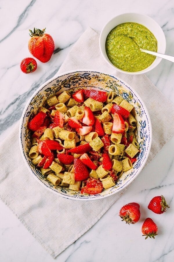 Basil Mint Pesto Pasta Salad with Tomatoes & Strawberries