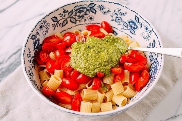 Basil Mint Pesto Pasta, by thewoksoflife.com