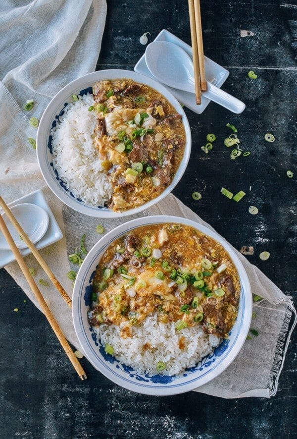 Beef and Egg Stir fry Rice Bowls, by thewoksoflife.com