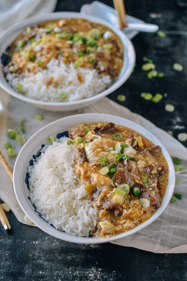 Beef and Egg Stir fry Rice Bowls, by thewoksoflife.com