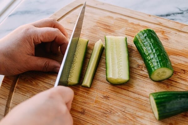 Chinese Pickled Cucumbers, by thewoksoflife.com