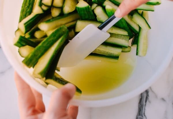 Chinese Pickled Cucumbers, by thewoksoflife.com
